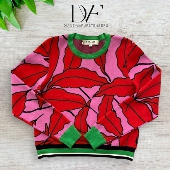 Diane von Furstenburg cropped lip/leaf print cropped sweater shop@iamwarrior - Picture 13 of 17